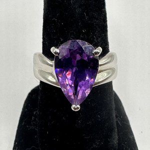 Exquisite Women's Amethyst & Silver Birthstone Ring, Size 8 3/4